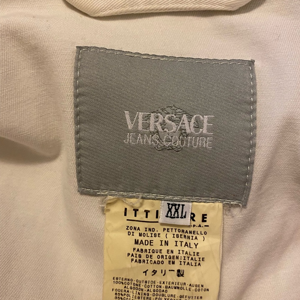 Mens Versace white jean jacket. XXL with neon green stitching.